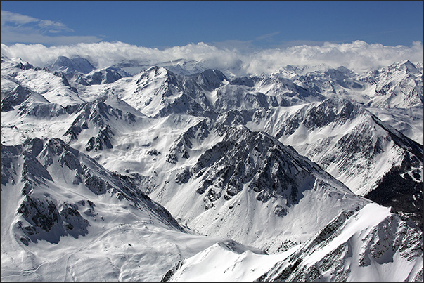 Panorama of Pyrenees seen from the Pic du Midi de Bigorre (2877 m)