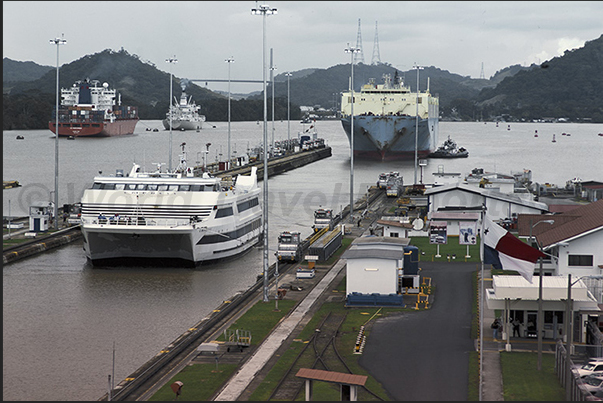 Panama Canal. Entrance to the lock of Miraflores