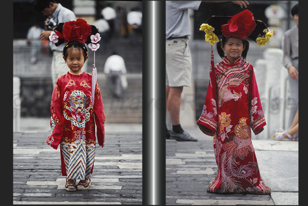 Girls in traditional clothes inside Xian temples