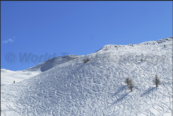 High up on the Risoul side, the mountain allows long off-piste descents