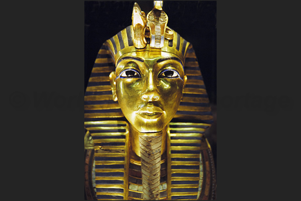 Cairo. Egyptian museum. Treasure tomb of Tutankhamun. Funeral mask of the Pharaoh