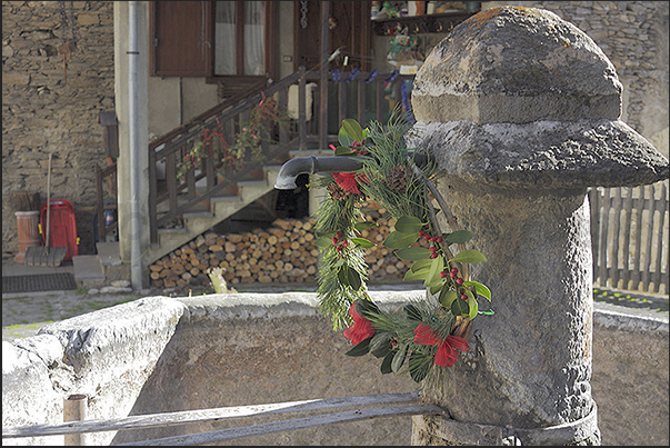 Usseaux. One of the stone fountains, typical of the place, they meet walking in the streets of the village