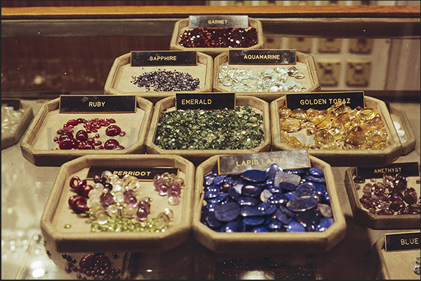 City of Jaipur. Precious stones for sale in a jewelry store