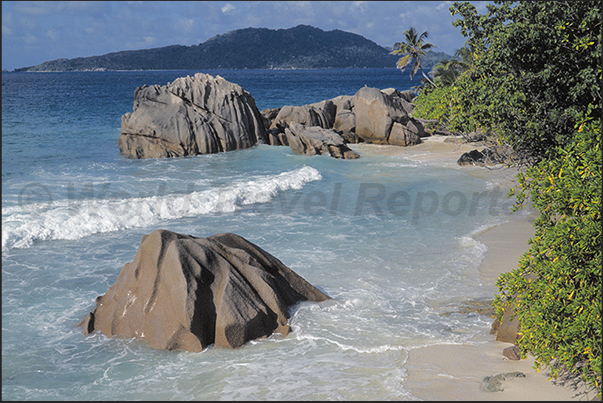 The big island of Praslin opposite the western shores of the island of La Digue