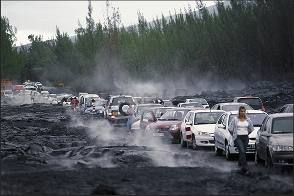 South east coast. Car in the lava exit from the Piton de la Fournaise volcano