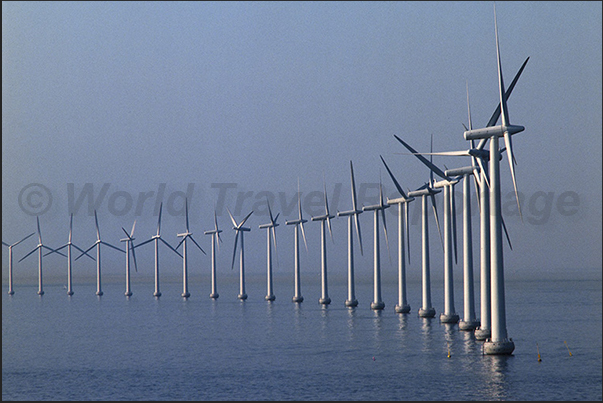 Exit from the port of Copenhagen (Denmark) heading south towards the Kiel Canal in Germany. Wind generators