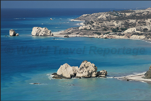 Petra Tou Romiou Bay (Aphrodite Rock). According to a legend this bay is the site of the birth of the goddess Aphrodite Petra Tou Romiou Bay (Aphrodite Rock). According to a legend this bay is the site of the birth of the goddess Aphrodite
