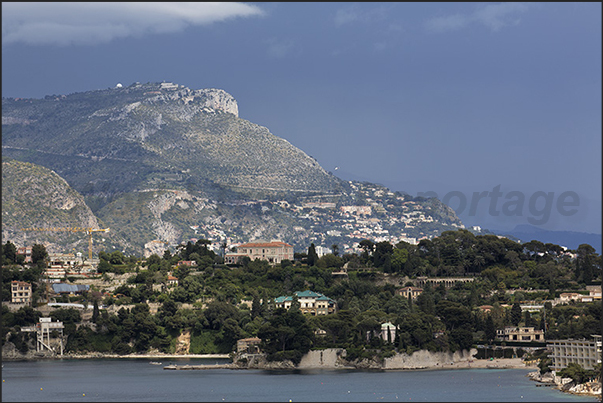 Peninsula of Cap Ferrat with behind the cliffs overlooking the Principality of Monaco