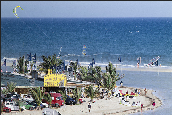 Beach and lagoon of Sotavento de Jandia, east coast, one of the favorite places for wind and kite surfing