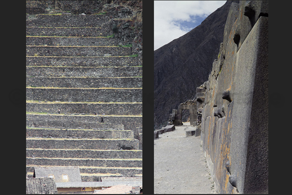 Ollantaytambo (2.792 m). Ruins of the fortress built with granite blocks and the Temple of the Sun