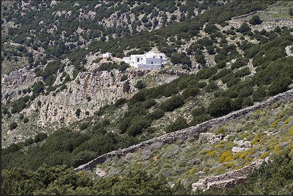 From the church of Agios Marina begins the path that leads to the majestic monastery of Profitis Elias From the church of Agios Marina begins the path that leads to the majestic monastery of Profitis Elias