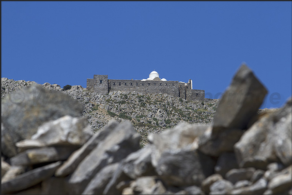 The imposing monastery of Profitis Elias on the highest mountain of the island (682 meters)