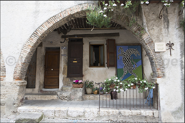 Arcades on the Place des Arcades the main square of the village