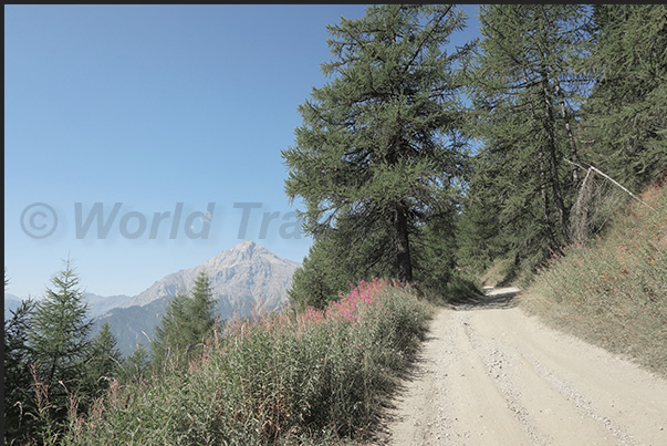 Dirt road from the hamlet of Vazon. On the horizon, Mount Chaberton with the fort destroyed during World War II. Dirt road from the hamlet of Vazon. On the horizon, Mount Chaberton with the fort destroyed during World War II.