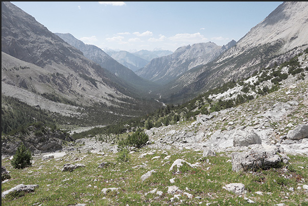 The French valley leading to the hamlet of Les Acles behind the Grand Hoche rock range The French valley leading to the hamlet of Les Acles behind the Grand Hoche rock range
