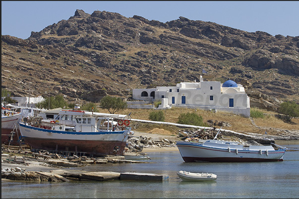 The fishing boatyard in Naoussa Bay near the monastery of Ioannis Prodromos on Paros Island