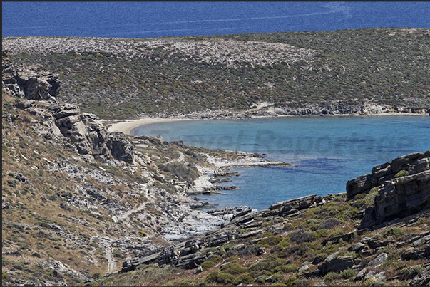 Cliffs and beaches of Cape Korakas, the northern tip of Paros island
