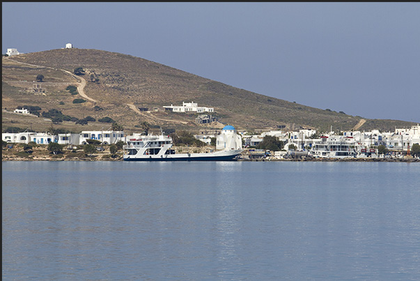Arrival on the island of Antiparos with the ferry that connects it to the nearby island of Paros