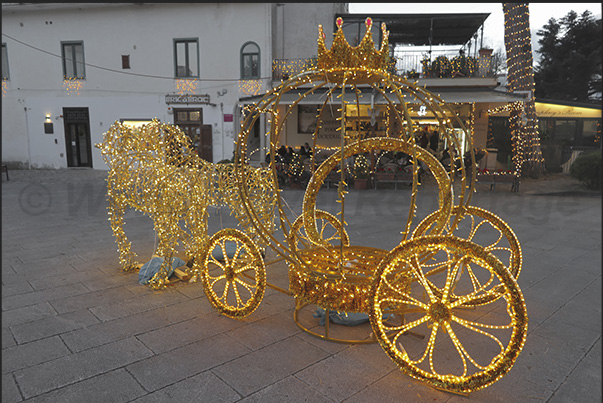 The village of Ravello set in the hills overlooking the Amalfi Coast decked out for the Christmas holidays