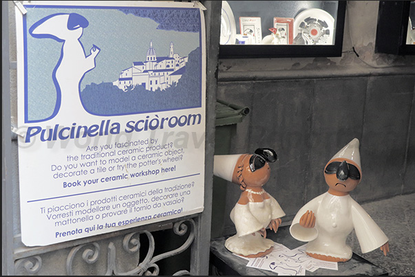 The town of Vietri. Pulcinella a mask representing the satire and folk culture of the region
