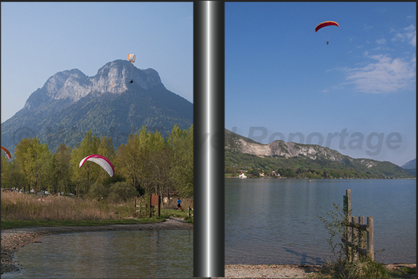 The landing base for paragliding on Doussard beach. The base is near the reserve of Bout-du-lac