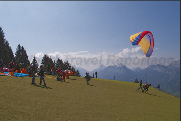 The starting point for paragliders at Col de la Forclaz above the village of Angon (south east coast of the lake)