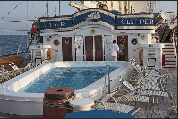 The pool on the stern deck on the Star Clipper ship