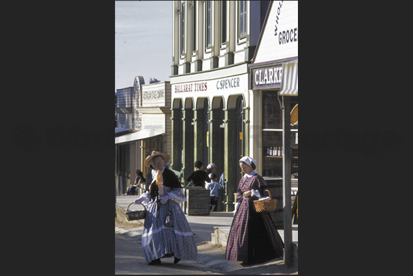 Sovereign Hill. The clothes of women and men, are reproductions of the style of dress in the late nineteenth century