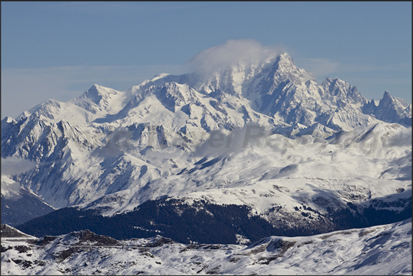 The Mont Blanc massif seen from the slopes of Les Menuires
