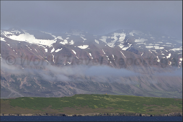 The mountains along the Eyjafjorour Fjord