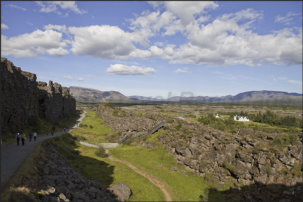 Thingvellir valley. The geological fracture that separates two continents, Europe (east), America (west)