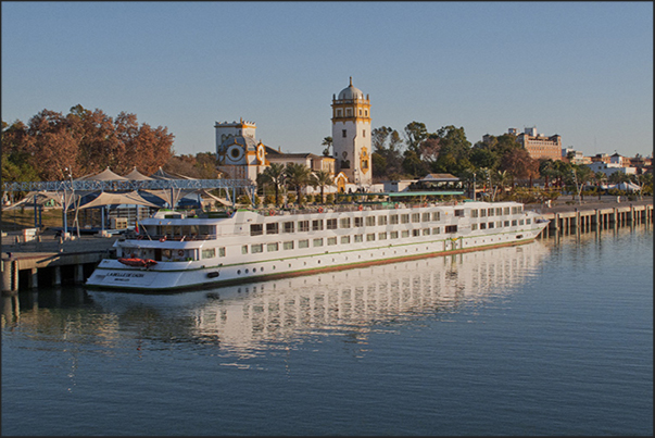 River cruise ship, moored at the port of Seville River cruise ship, moored at the port of Seville