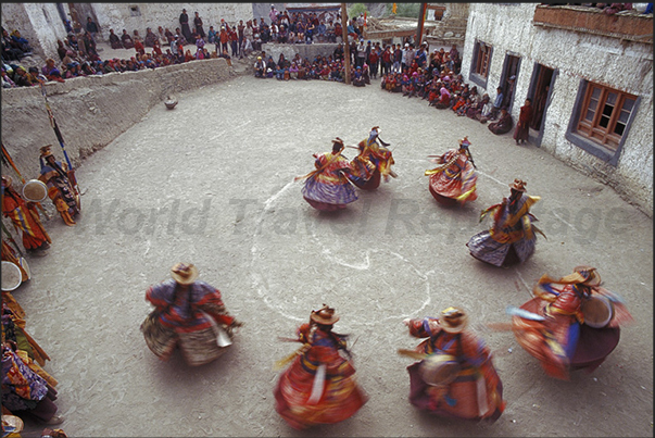 Lamayuru Monastery. Traditional dance in the square of the monastery Lamayuru Monastery. Traditional dance in the square of the monastery