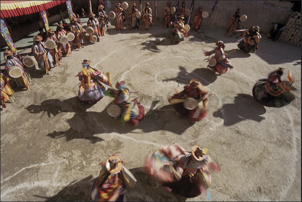 Lamayuru Monastery. Traditional dance in the square of the monastery Lamayuru Monastery. Traditional dance in the square of the monastery
