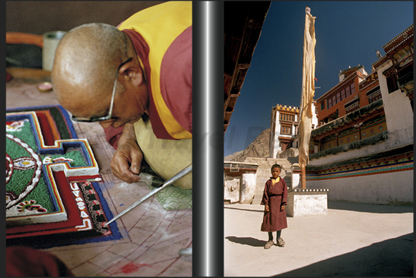 The technique of filling the drawing of Mandala, is taught to the young monks in monasteries, already from children The technique of filling the drawing of Mandala, is taught to the young monks in monasteries, already from children