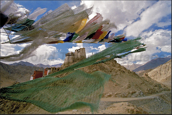 Town of Leh. Prayer flags in the wind