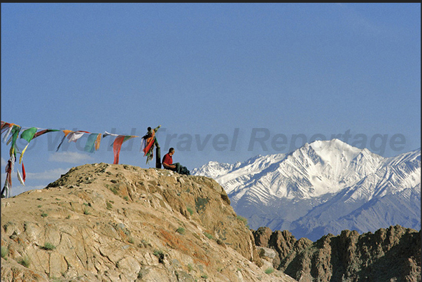A moment of rest, admiring the impressive landscape of the Ladakh Mountains A moment of rest, admiring the impressive landscape of the Ladakh Mountains